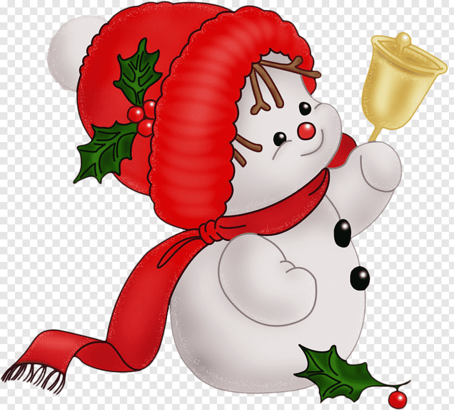 Snowman holding bell illustration, Candy cane Santa Claus.