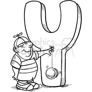 Boy with a yo yo standing in front of the letter Y clipart.