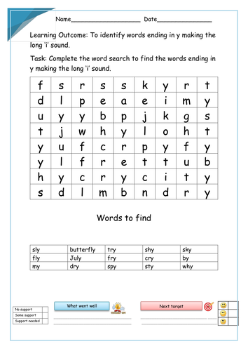 Word Searches on the /aɪ/ sound spelt.