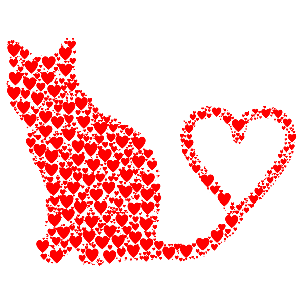 Cat 2 Silhouette Heart Tail Hearts Red.