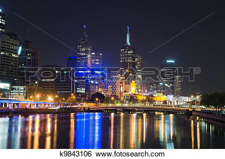 Stock Images of Yarra River, Melbourne City Skyline k9843106.