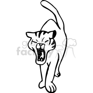 Black and white kitten stretching and yawning clipart. Royalty.