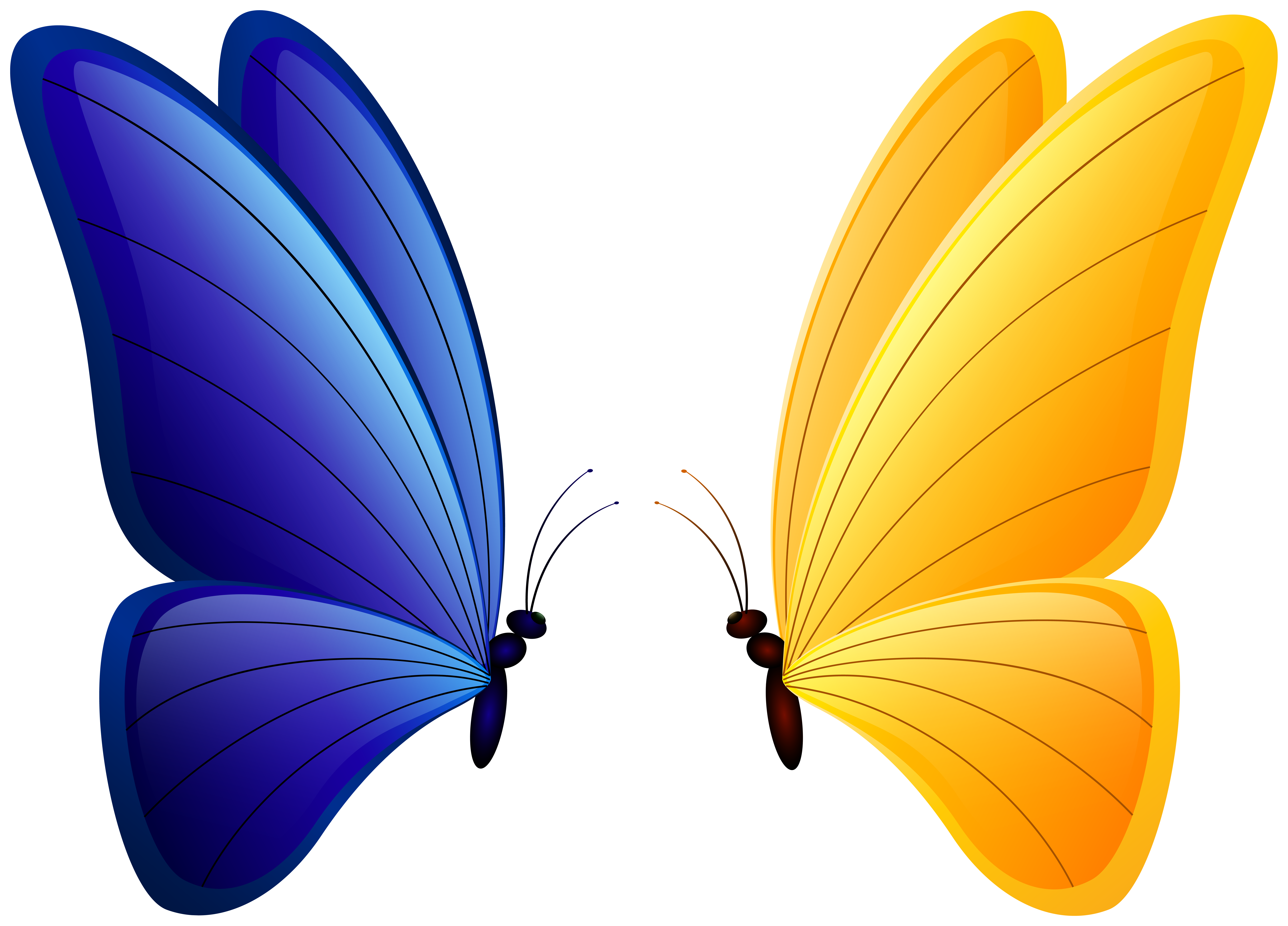 Blue and Yellow Butterflies Transparent Image.