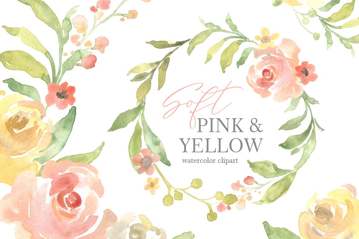 Pink & Yellow Watercolor Flowers, Wedding Bouquets PNG.