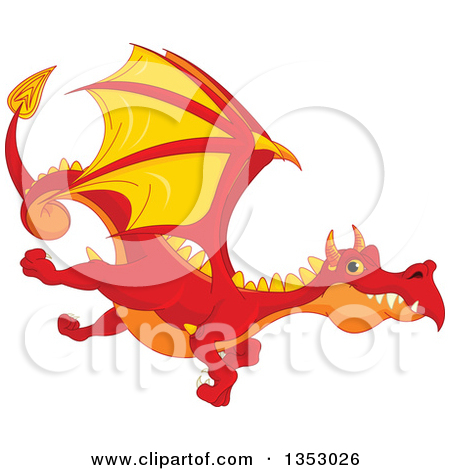 Clipart of a Cute Red and Orange Baby Dragon.
