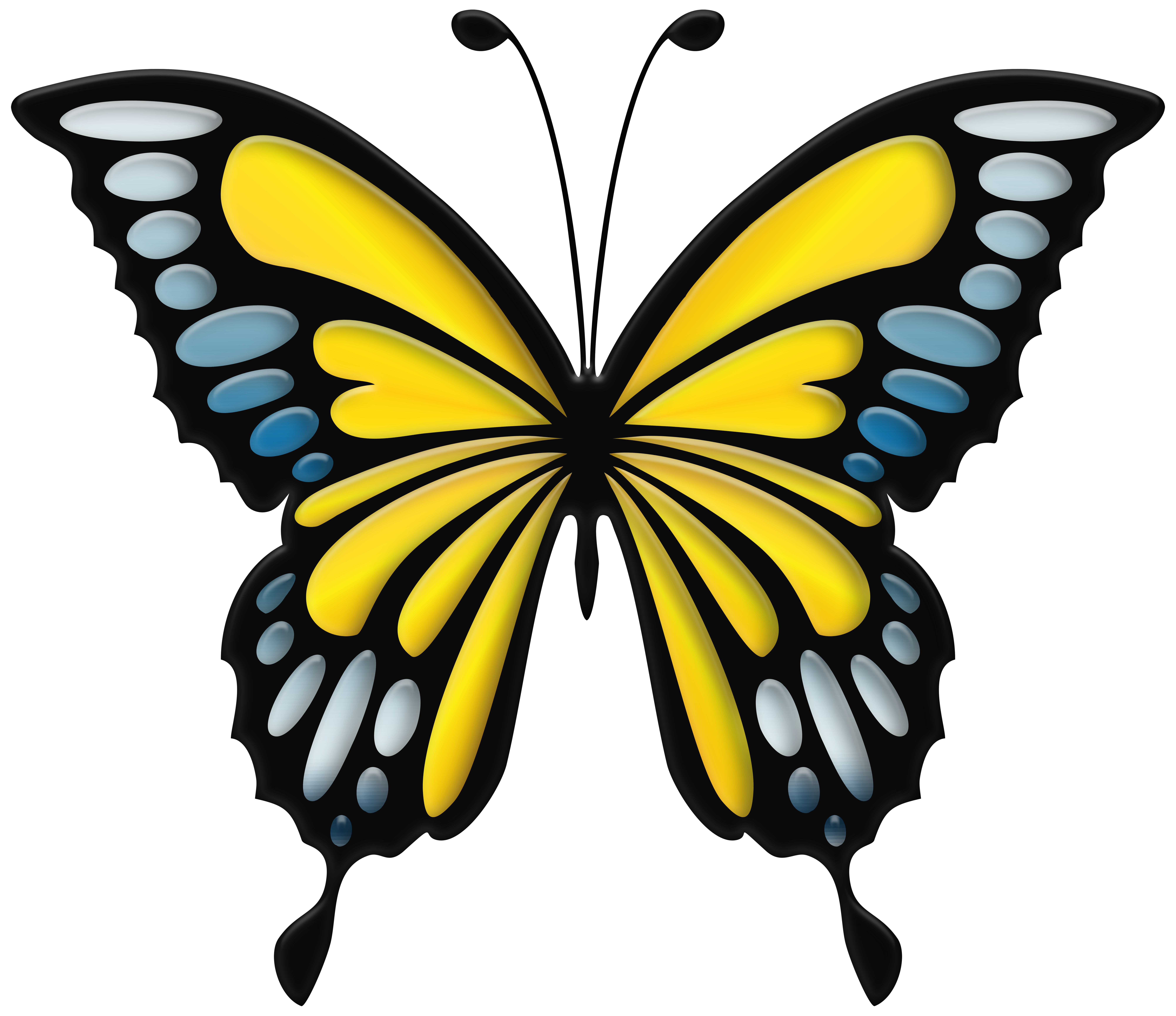 Blue Yellow Butterfly PNG Clip Art Image.