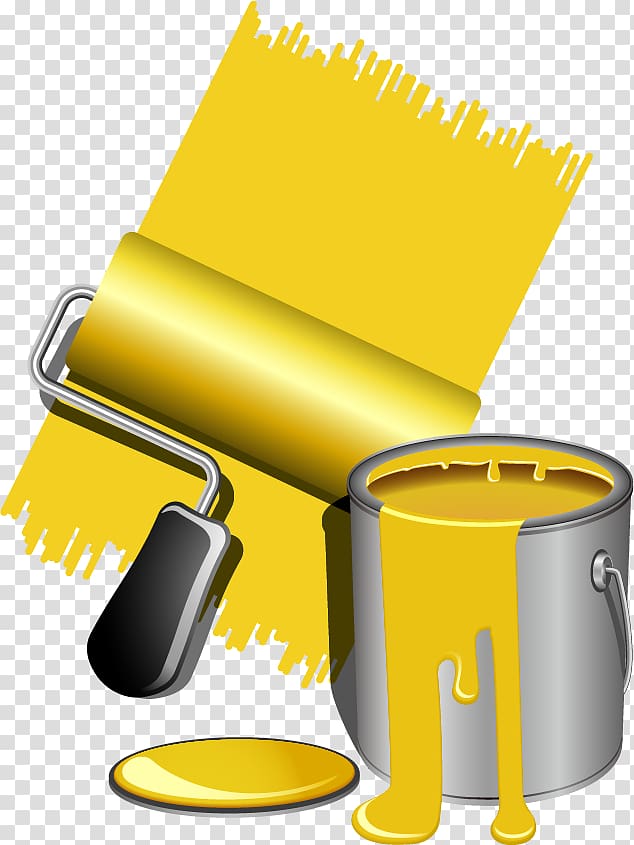Yellow paint can and brush illustration, Painting Paintbrush.