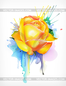 Watercolor painting, yellow rose.