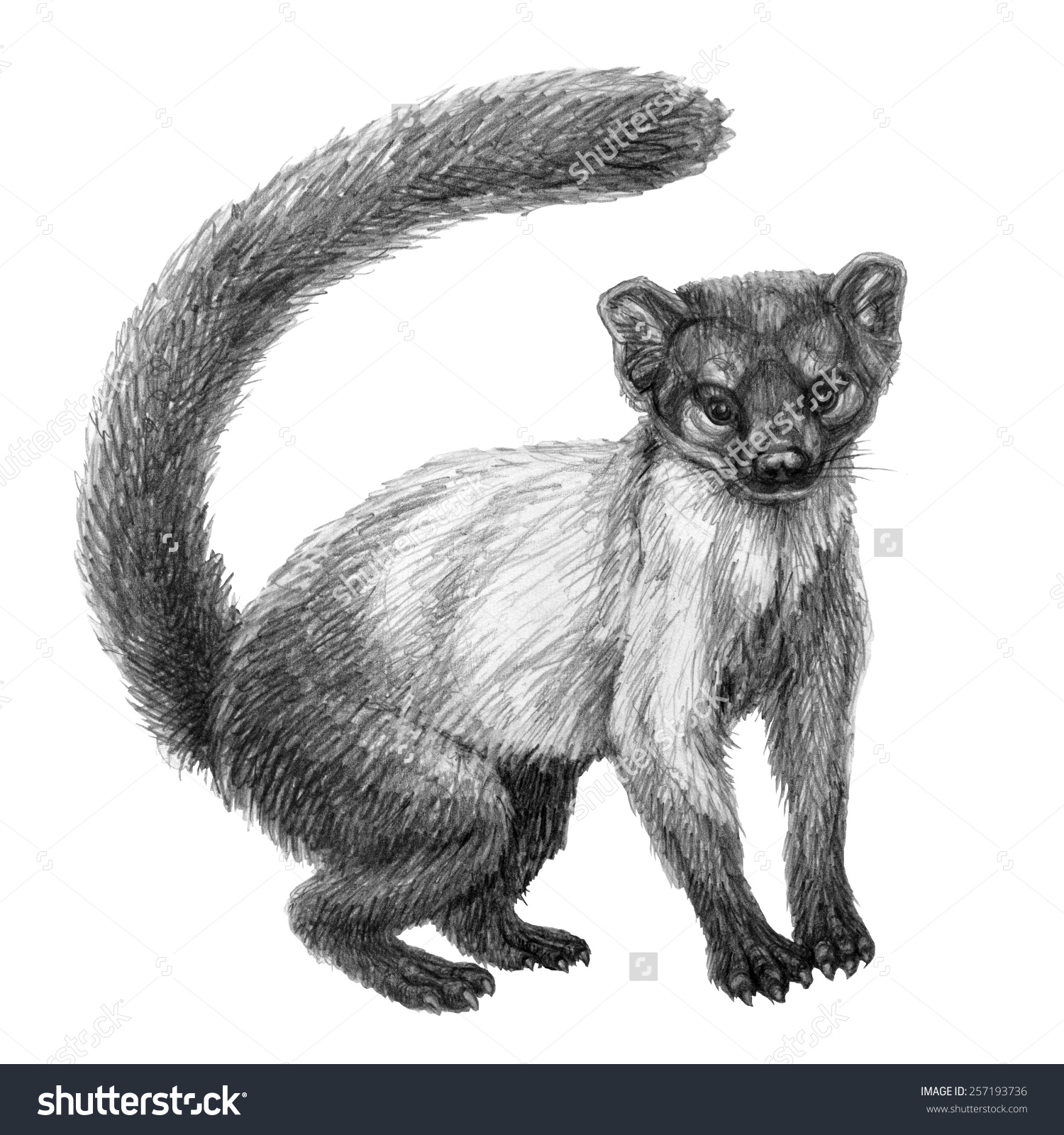 Hand Drawn Pencil Illustration Yellowthroated Marten Stock.