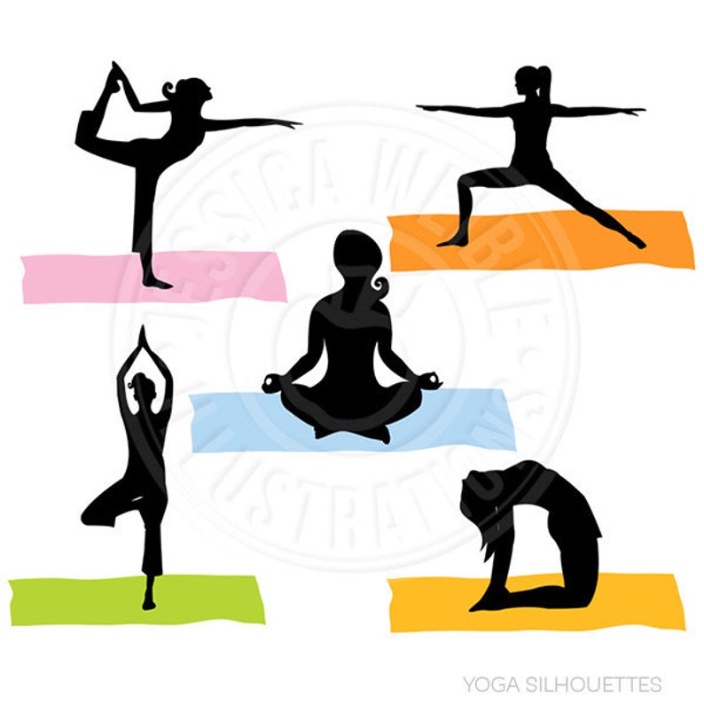 Yoga Silhouettes Digital Clipart.