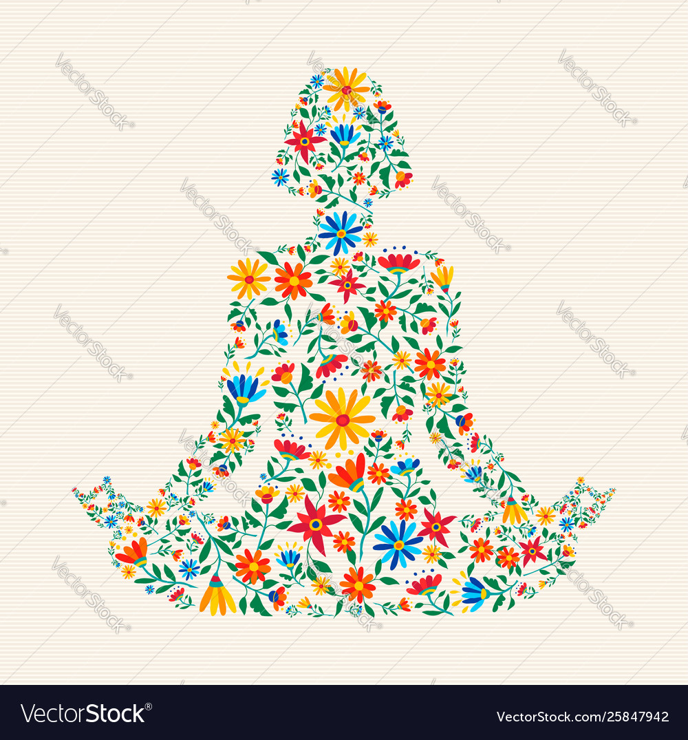 Yoga meditation pose made colorful flowers.
