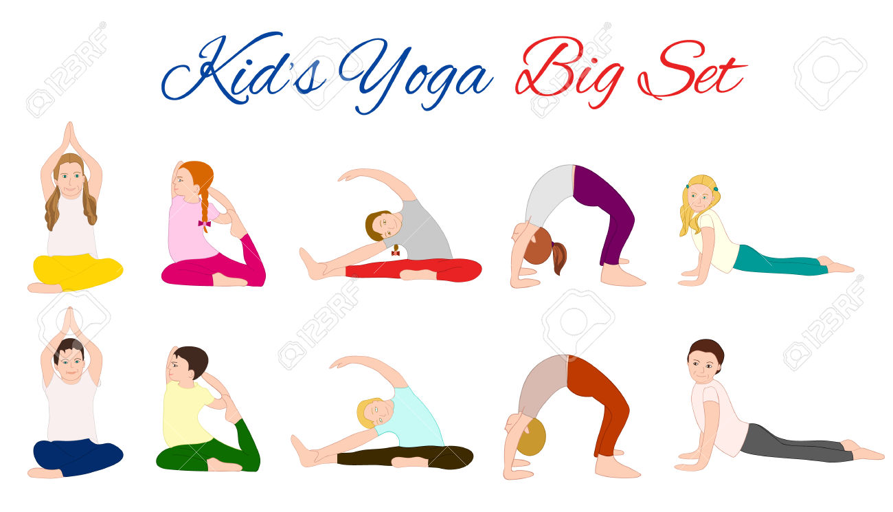 Yoga Kids Set. Gymnastics For Children And Healthy Lifestyle.
