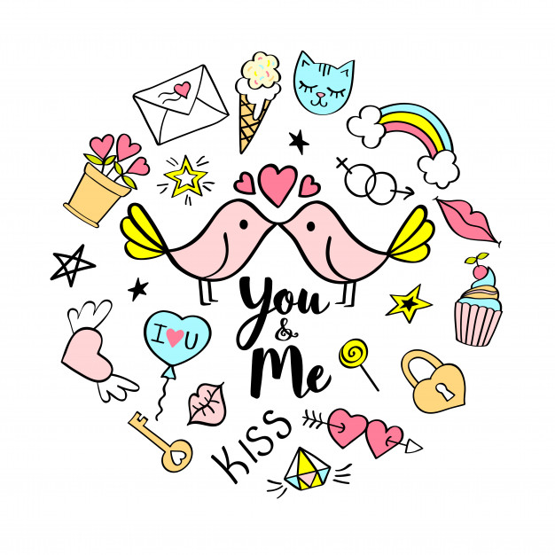 You and me lettering with girly doodles for valentines day.