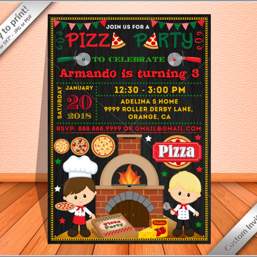 Pizza party invitation Chalkboard, Pizza party Birthday invite for boy.