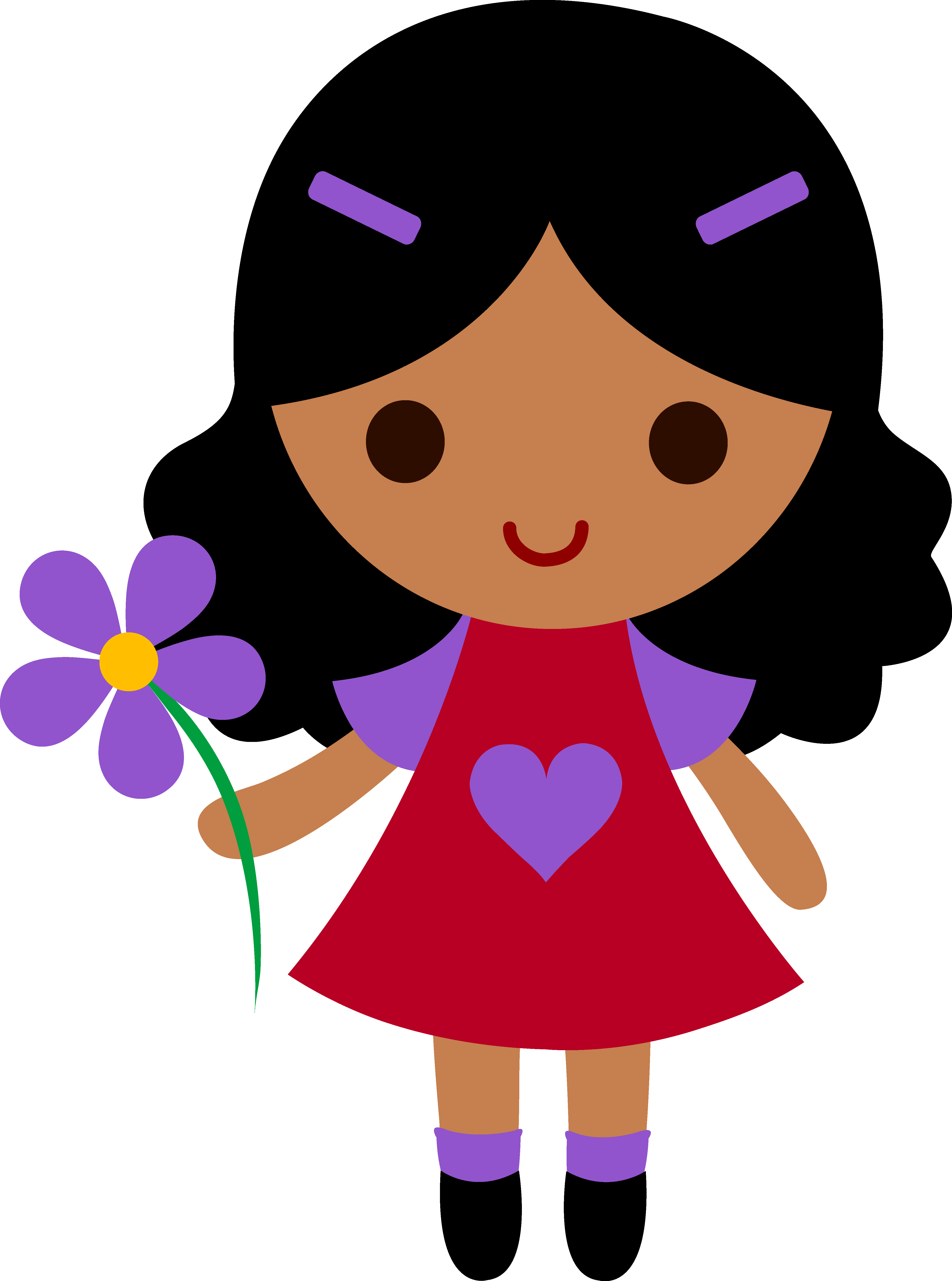 My clip art of a little girl holding a purple flower.