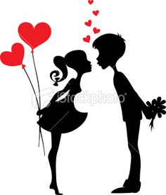 First Kiss Clipart Image: Silhouette of a First Kiss.