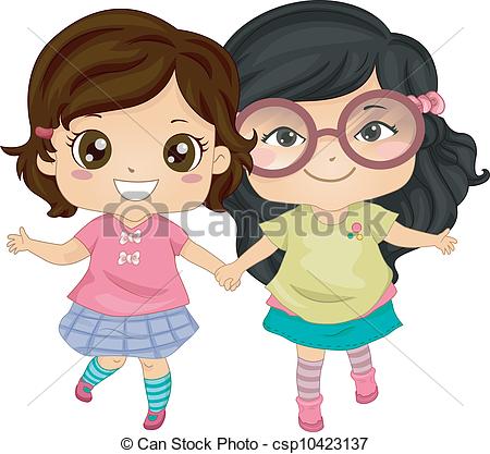 Little Girl Pulled In Two Directions Clipart.