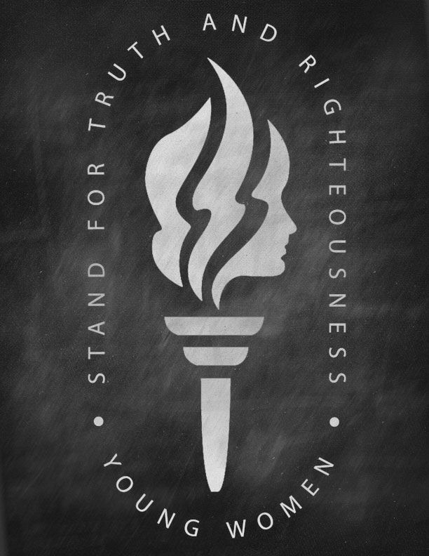 Mormon Share } Young Women Torch Logo on Chalkboard.