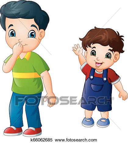 Cartoon older brother with his younger brother Clipart.