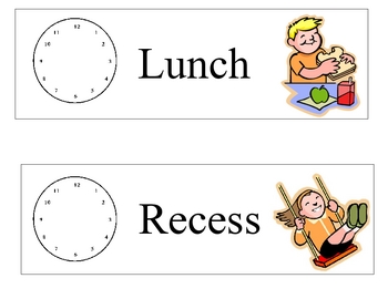 Daily Schedule Cards with clocks and pictures Pocket Chart.