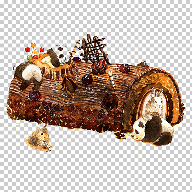 Yule log Chocolate cake, Creative Cakes watercolor PNG.