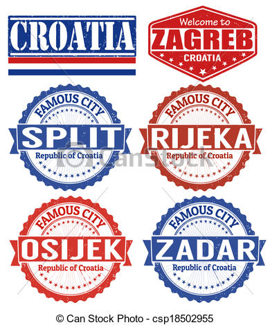 Clipart Vector of Croatia cities stamps set.