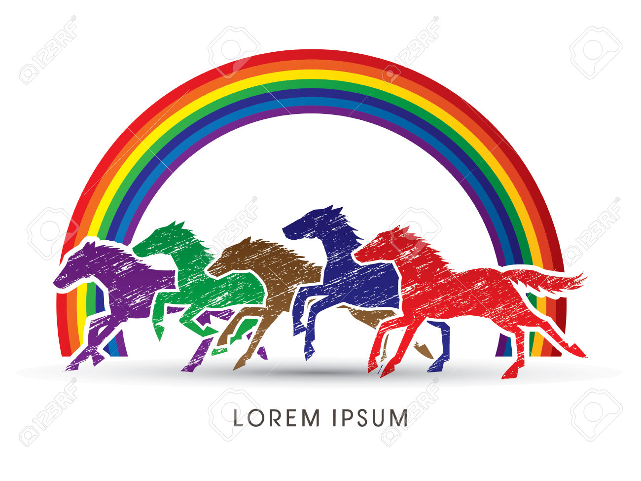 5 Cavalli In Esecuzione, Progettato Utilizzando Colore Colorato Su.