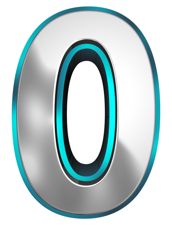 Metallic and Blue Number Zero PNG Clipart Image.