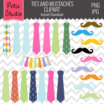 ON SALE Father\'s Day Clipart // Mustache Clipart// Mens Tie Clipart.