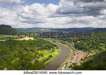Stock Image of "View from Koenigstein Fortress over the town of.