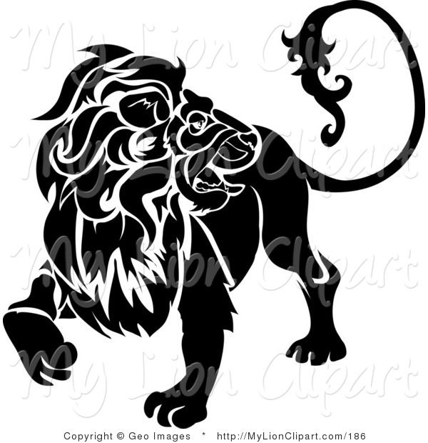 Clipart of a Black and White Lion Looking Back, Leo.
