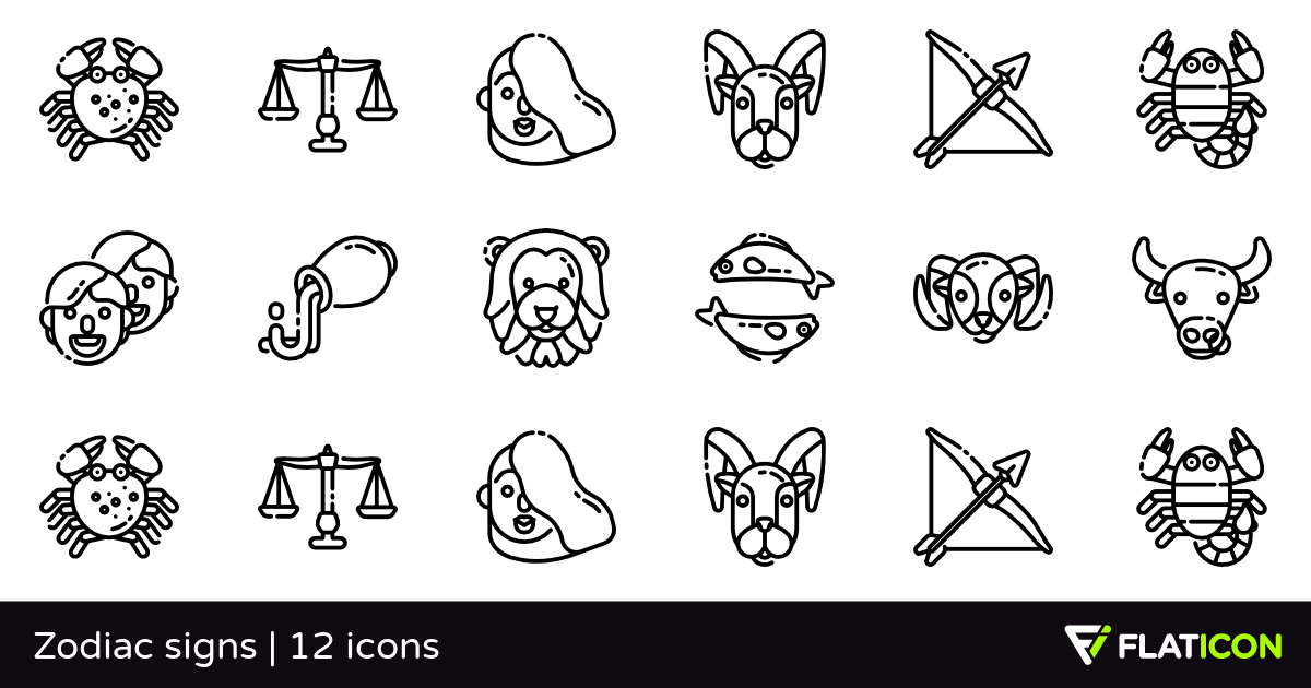 Zodiac signs 12 free icons (SVG, EPS, PSD, PNG files).