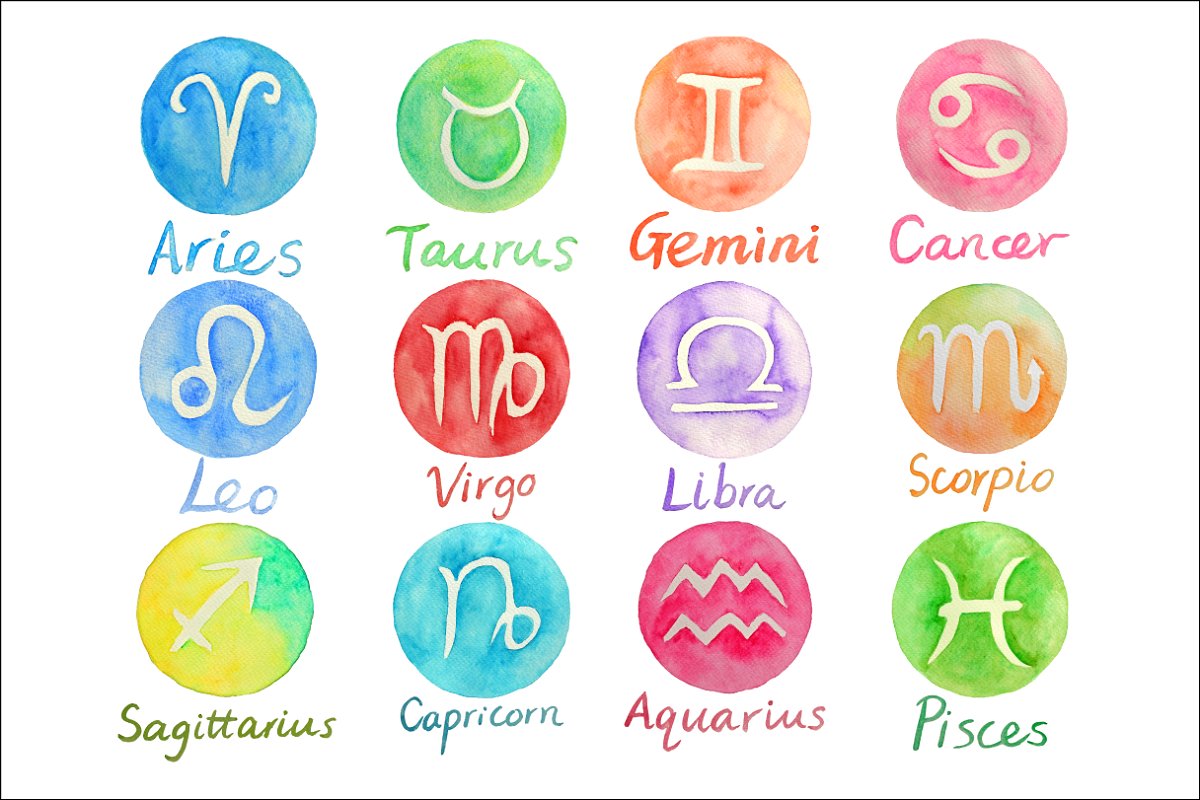 Watercolor Zodiac Signs Clipart.