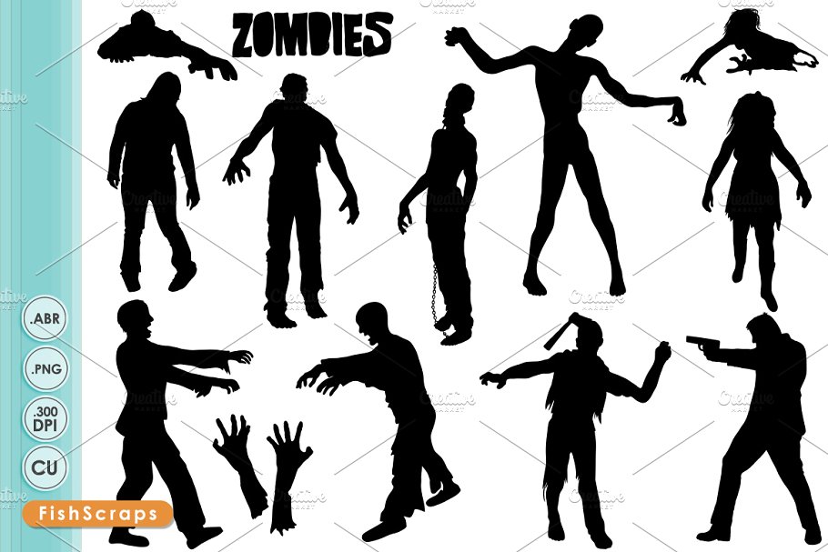 Zombie ClipArt Silhouettes.
