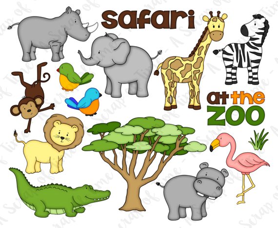 Zoo Safari Hand Drawn Digital Clipart.